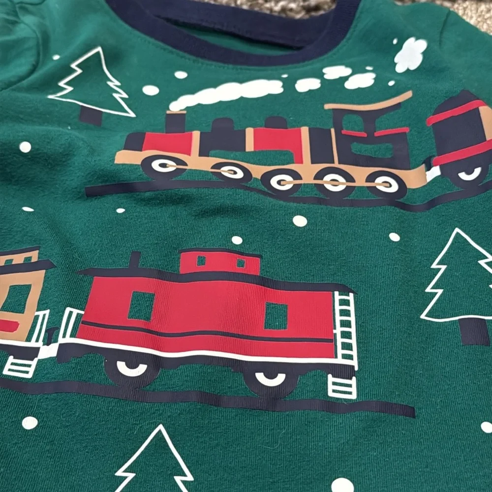 The Childrens Place Baby Boy Winter Train Jeep Green Joggers Shirt Outfit Set